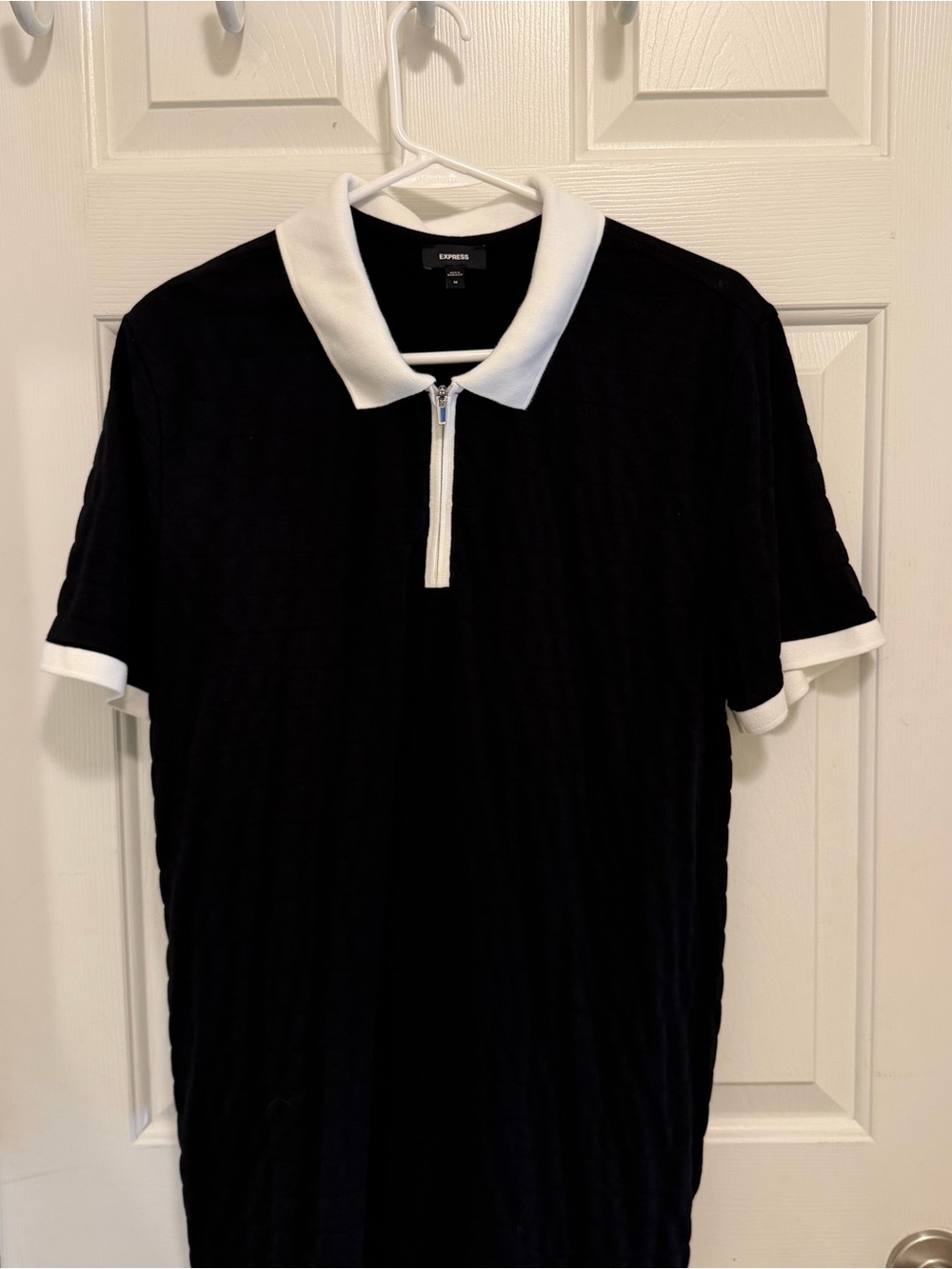 Express Men’s Johnny Collar Polo with White Trim and Zip Collar